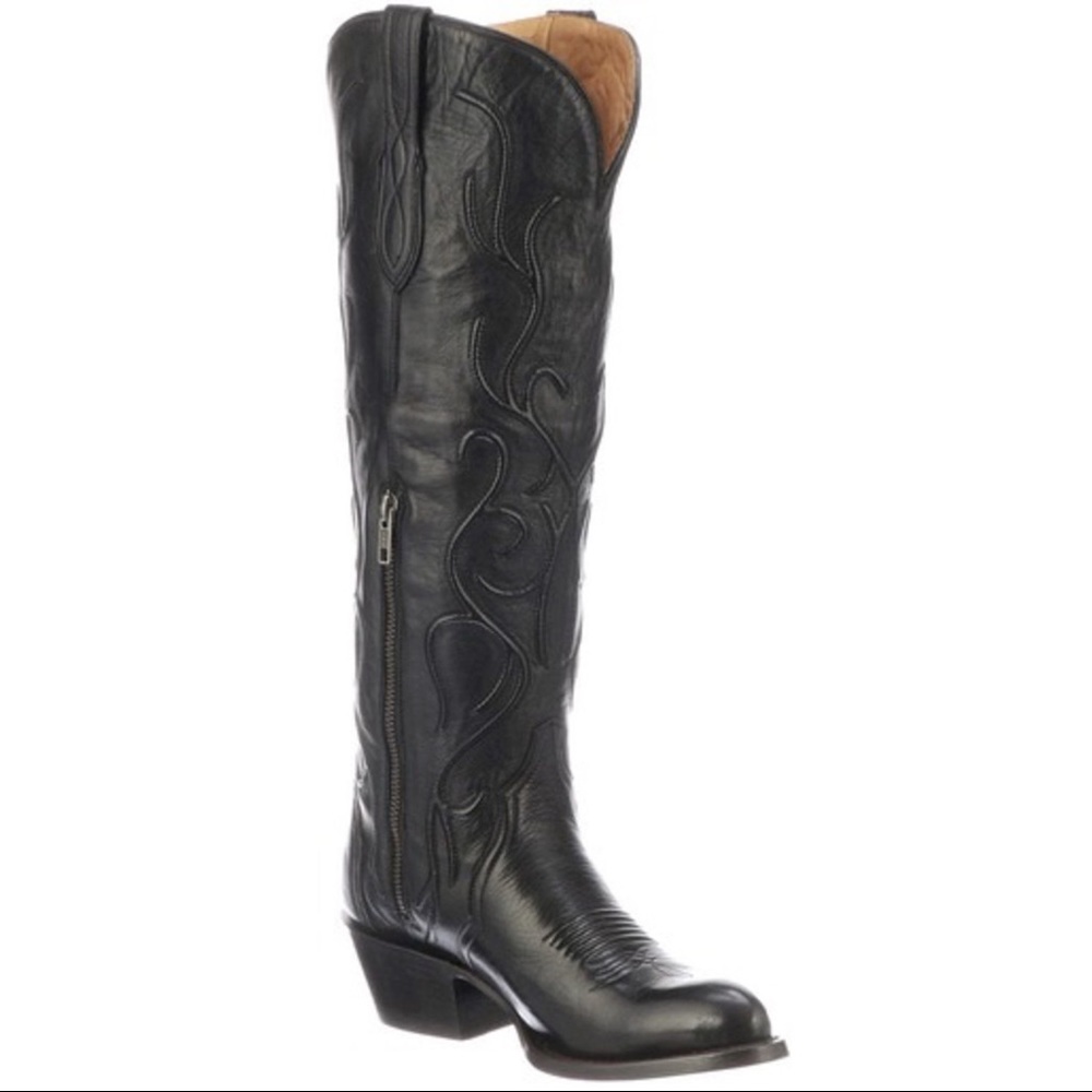 Lucchese Peri Boot, Tall Shaft Black Cowboy Boot, Womens Size 9